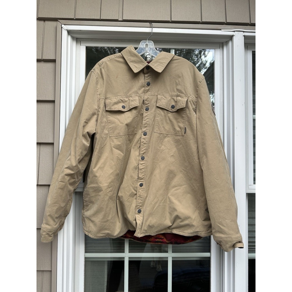 Eddie Bauer Voyager Shacket Jacket Aztec Print Fleece Lined XXL Khaki Snap